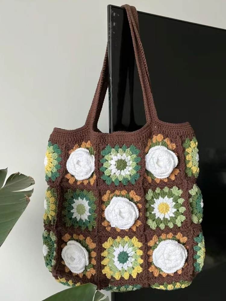 Granny Ge camellia lana tejida a mano bolsas grandes ganchillo diy material bolsa ganchillo regalo en polvo hecho a mano