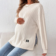 亚马逊新款孕妇装跨境热卖圆领长袖单色上衣休闲舒适孕妇T恤