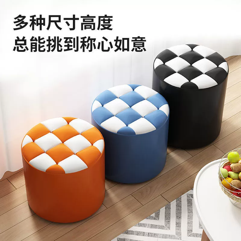 Маленький табурет для домашнего использования, модный круглый табурет, небольшая скамейка, кожаный табурет, диванный табурет, мягкий табурет для взрослых, низкий табурет, кожаный табурет из массива дерева с бесплатной доставкой.