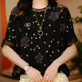 夏季新款圆领t恤女短袖气质外穿小衫高档妈妈装遮肉显瘦百搭上衣
