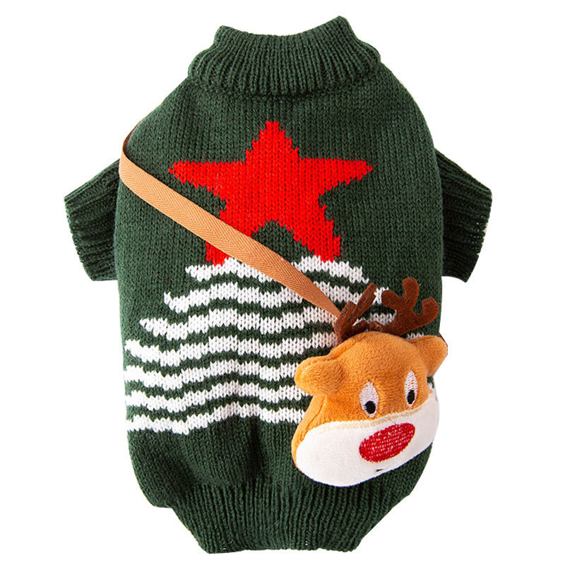 Otoño e invierno gato Navidad alce bolso de hombro suéter de punto cálido de dos pies Halloween perro pequeño ropa para mascotas