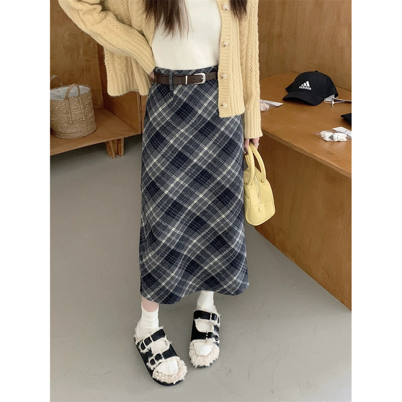 【现货】胖女装毛呢半身裙女2025秋秋包臀格纹中长款字裙其他|undefined