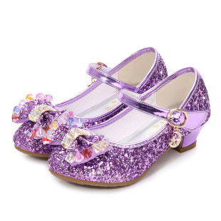 2025 New Girls Princess Leather Shoes Little Girls Crystal Soft Sole Children's Frozen Elsa Internet Celebrity High Heels