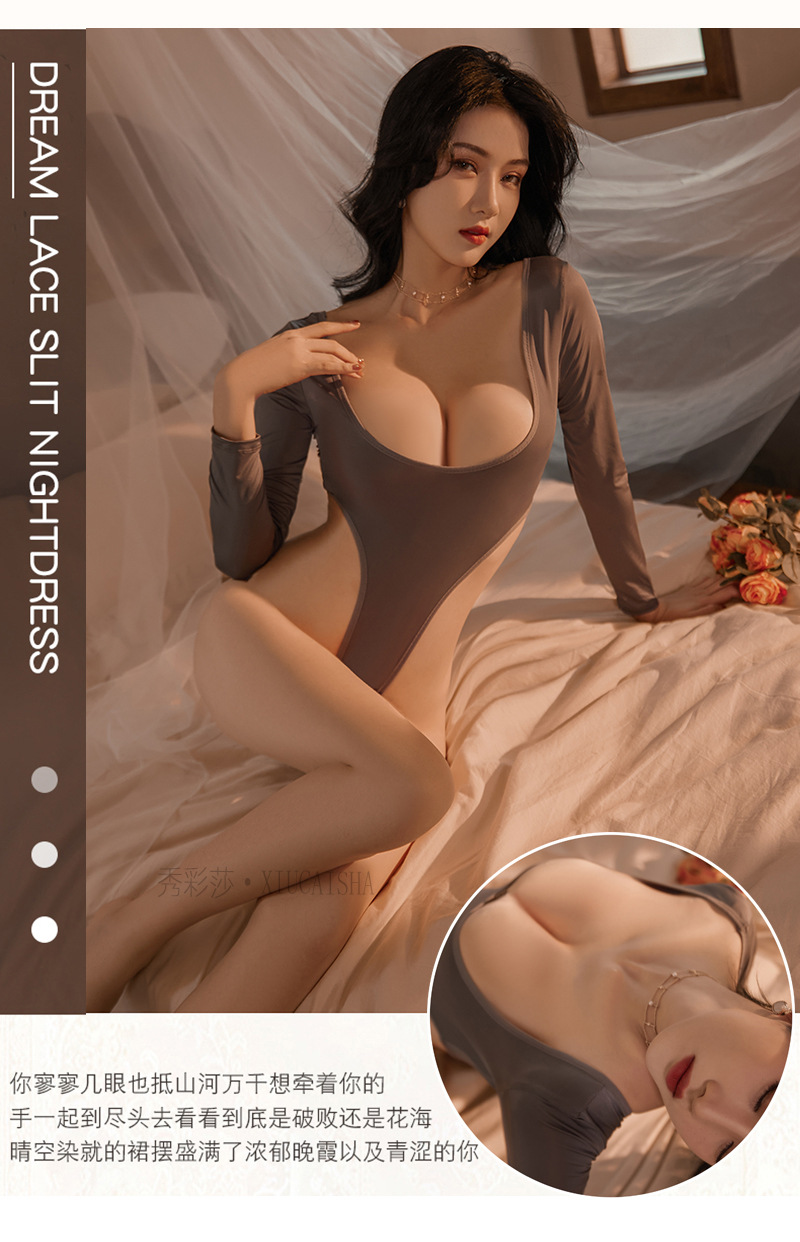 Open-Crotch Polyester Bodysuit Lingerie, Grey One-Size Roleplay Jumpsuit for Women — detail image 18