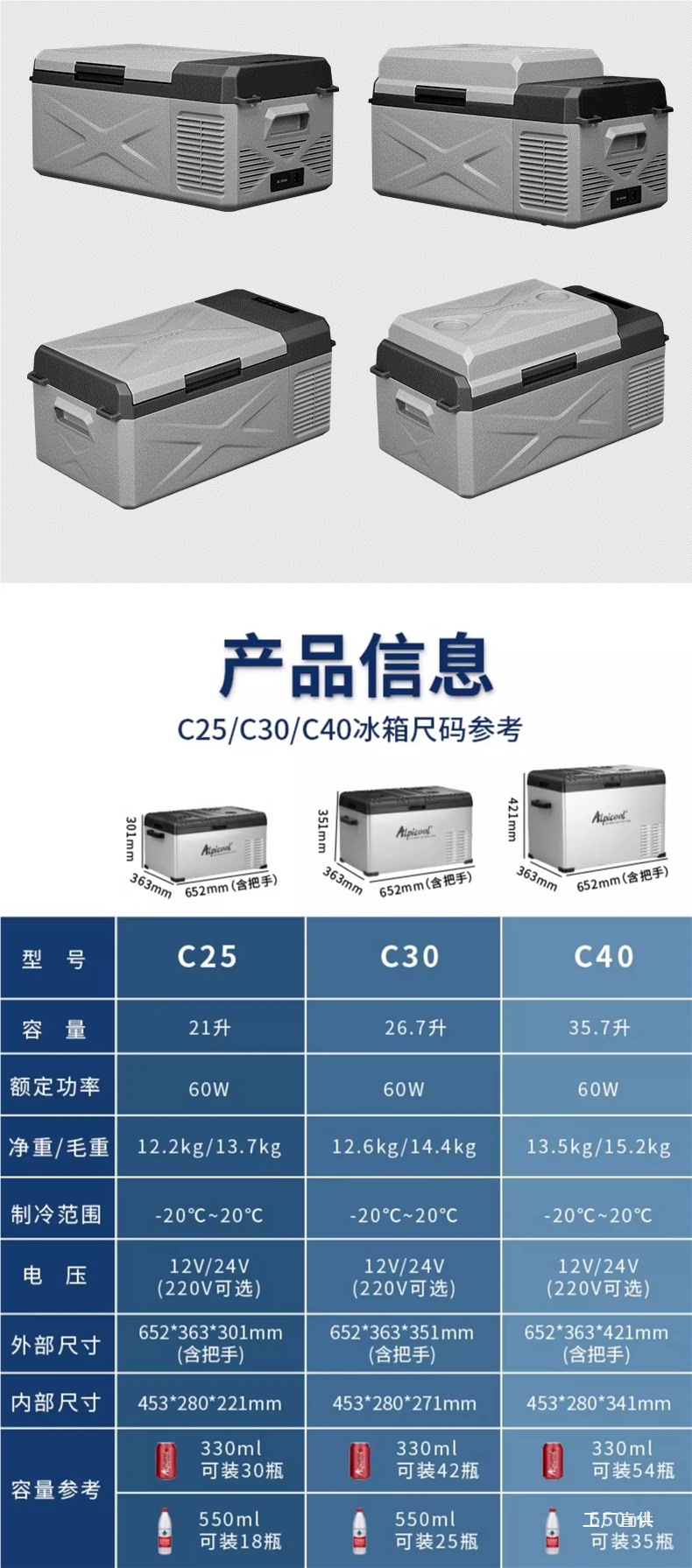 Ice Tiger Car Refrigerator 24V for Large Trucks, Household Freezer, Car Compressor Cooling, 12V Small Refrigerator Dual-Use
