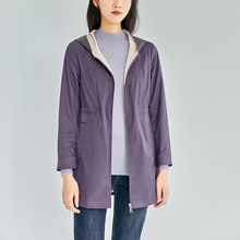 2023春季女士新款外套时尚收腰风衣气质紫色秋款减龄连帽风衣外套