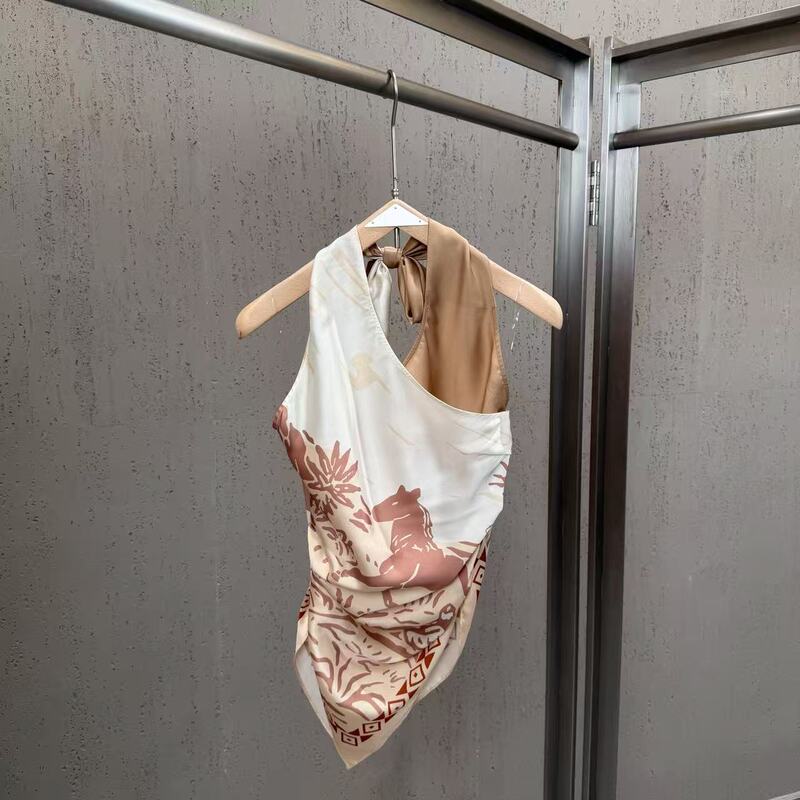 2026 Spring/Summer Cross-Border Ethnic Style Silk Scarf Halter Neck Vest with Pony Print, Vacation Style, Unique Versatile Sleeveless Top 2026 Spring/Summer Cross-Border Ethnic Style Silk Scarf Halter Neck Vest with Pony Print, Vacation Style, Unique Versatile Sleeveless Top