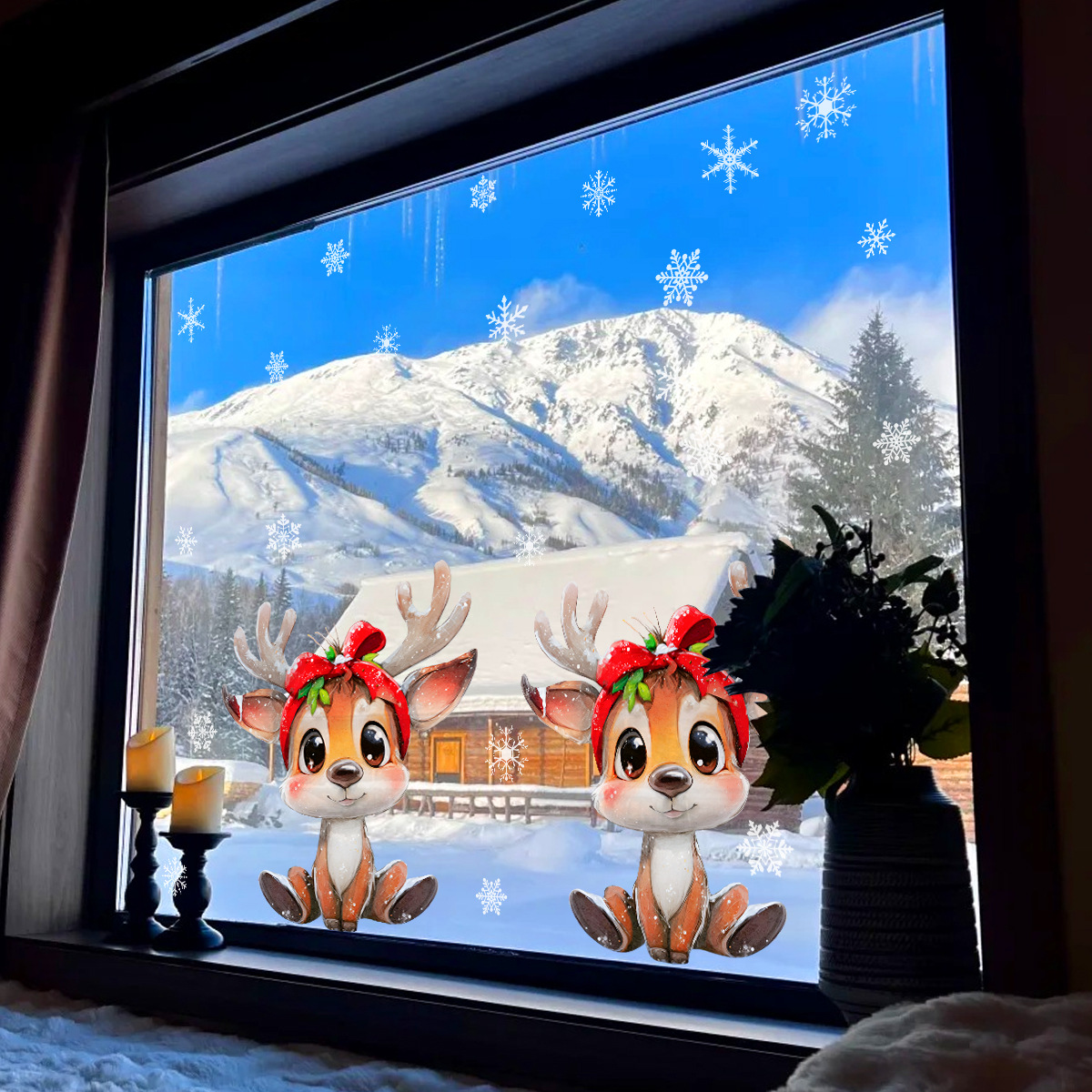 Decorative Christmas Deer And Snowflake Wall Stickers For Home_voghion.com