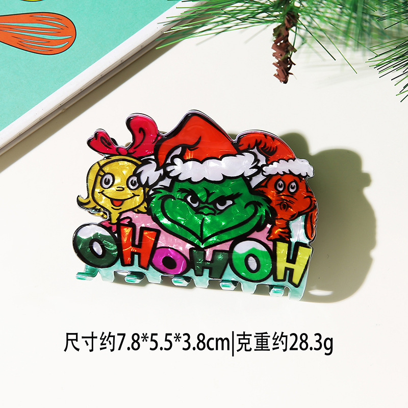 闪闪姑娘新款圣诞节日格林奇绿怪发夹圣诞老人姜饼人雪人麋鹿抓夹|undefined