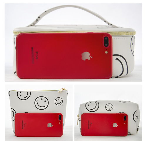 New multifunctional fashion digitally printed smiley face cosmetic bag portable pu waterproof toiletry cosmetics storage bag