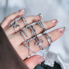 小眾設計感線條微鑲簡約開口戒指女時尚百搭疊戴氣質指環配飾潮酷