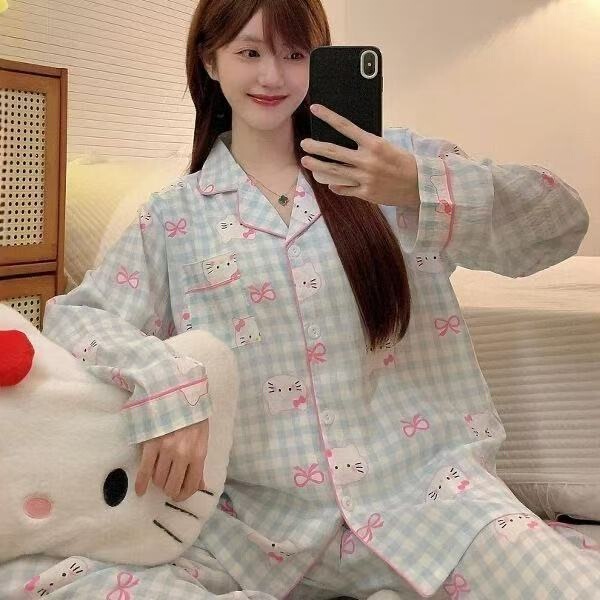 Dopamine Long-Sleeved Cloud Cotton Pajamas, Home Clothes, Autumn Loose Lazy Pajamas, Cartoon Pajamas That Can Be Worn Outside, Pajama Set Dopamine Long-Sleeved Cloud Cotton Pajamas, Home Clothes, Autumn Loose Lazy Pajamas, Cartoon Pajamas That Can Be Worn Outside, Pajama Set