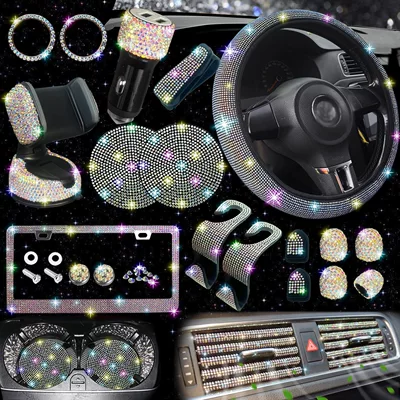 Diamond-Encrusted, Us Standard License Plate Frame, Steering wheel cover - color-38cm