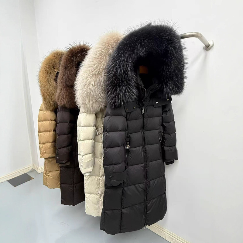 Winter New Style Casual Thickened Warm Goose down Jacket for Women, Long Style with Natural Real Fox Fur Large Collar Coat
