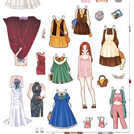 爆款儿童换装娃娃超大张免裁剪贴纸可爱卡通全身换装趣味手工贴画