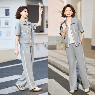 Middle-aged and elderly sportswear suit women's 2025 new summer western style coat middle-aged mother summer casual two-piece set