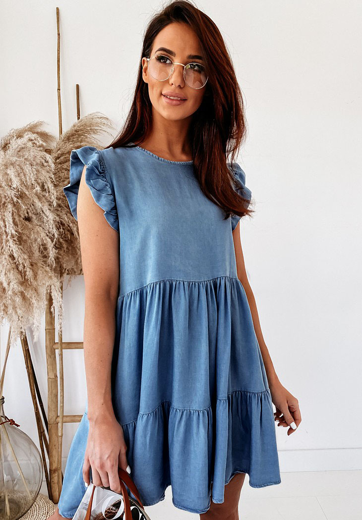 Daily, Street Occasion Round Neck Neckline Wholesale Women's Casual Pleated Solid Color Daily Street Round Neck Sleeveless Denim Dress