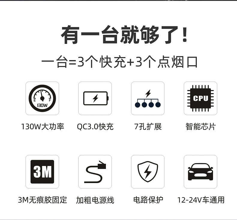 Car One-To-Three Cigarette Lighter Power Distributor Dual USB Multi-Function Typec Car Cigarette Lighter Car Charger Fast Charging