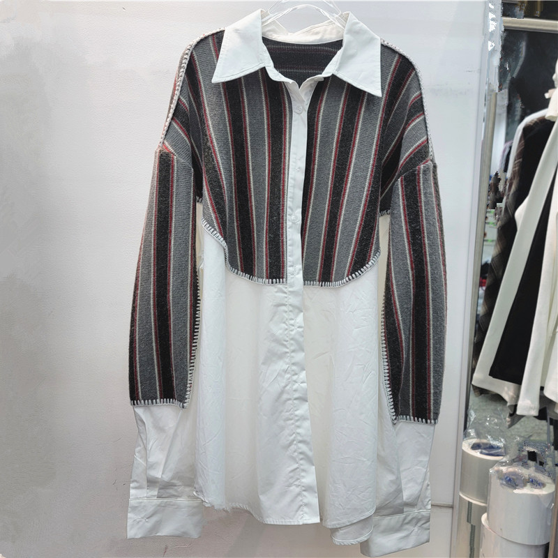Camisa en Bloques de Color con Solapa de Poliéster con Manga Larga y Botones image 3