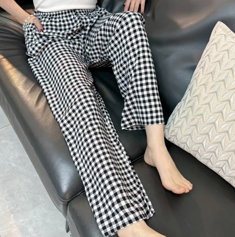 [Pantalones rectos de seda de algodón] El verano delgado de las mujeres es delgado, recto, suelto, se puede usar, protector solar, frío, pantalones de casa, pantalones de pijama