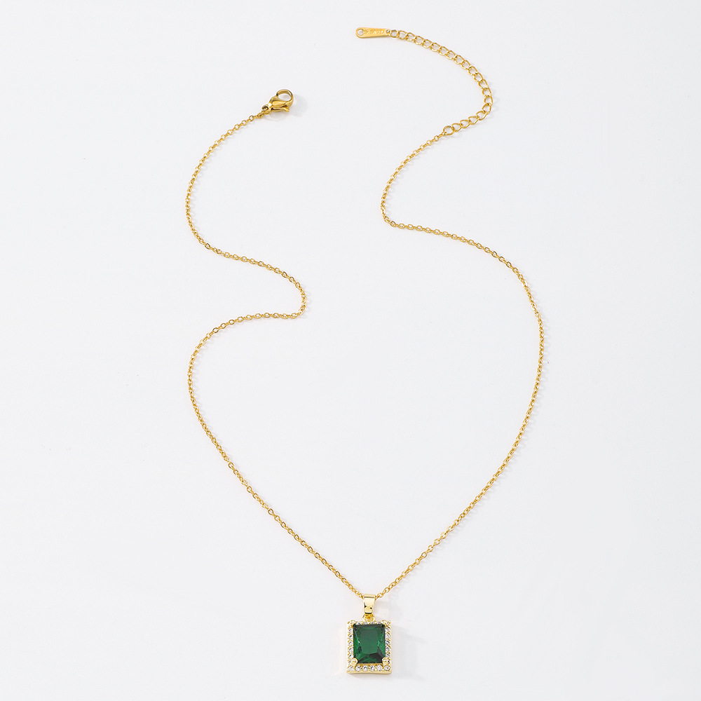 retro heart green diamond necklace animal geometric clavicle chain