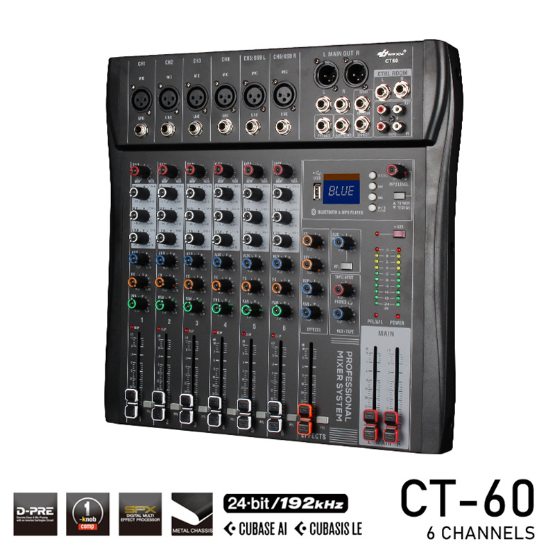 Conexión Bluetooth profesional CT60 / CT80 / CT120, mezclador de 6 / 8 / 12 canales con efecto de reverberación