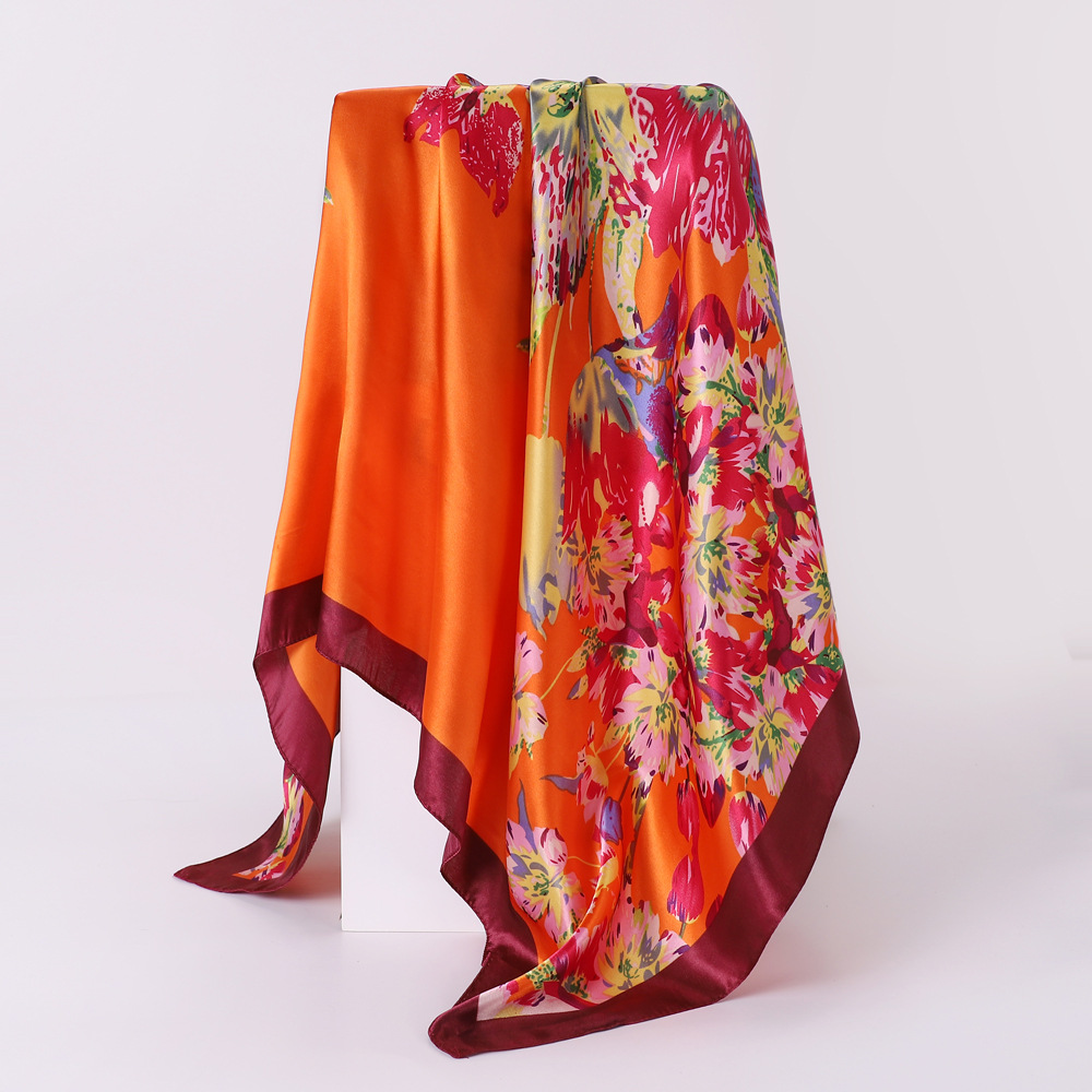 Women's Fashion Flower Satin Printing Silk Scarves display picture 1