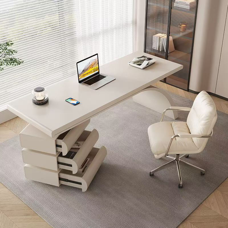 French-Style Light Luxury Modern Cream-Colored Solid Wood Desk for Home Use in Small Apartments, High-End Designer Computer Office Desk
