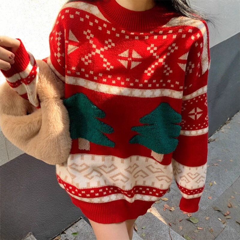 Cross-border Christmas-themed round-neck sweater for women, 2026 autumn/winter new collection, loose and casual knit top Cross-border Christmas-themed round-neck sweater for women, 2026 autumn/winter new collection, loose and casual knit top