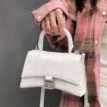 Creamy white crocodile-embossed large bag