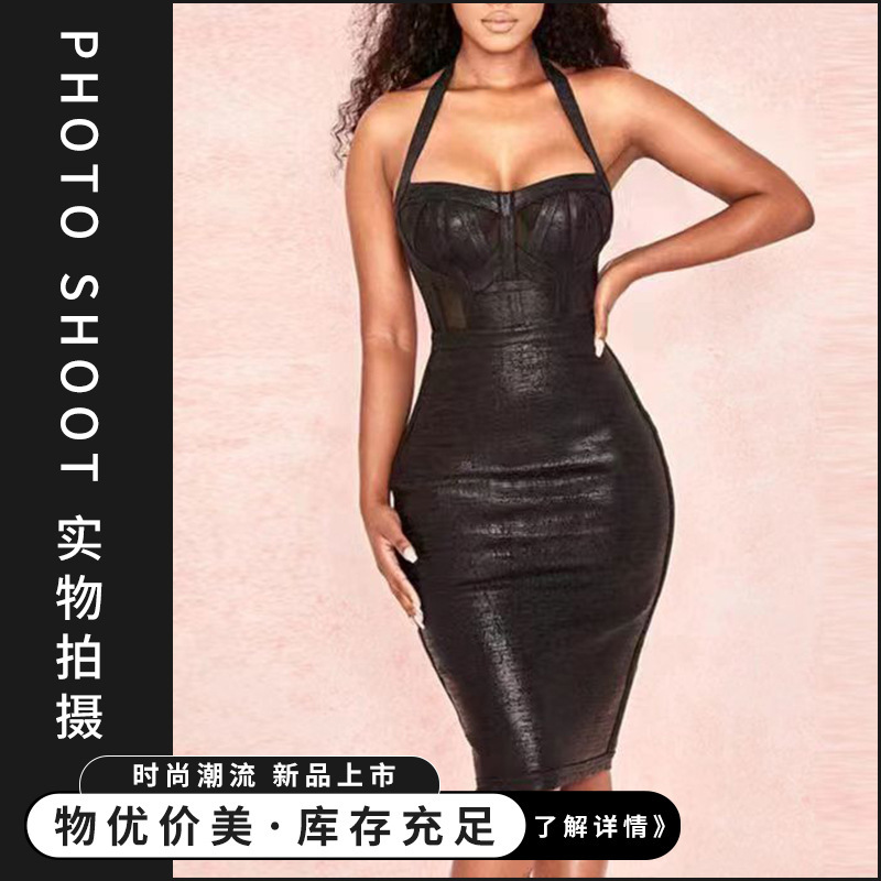 Tight-Fitting Black Bandage Coat Dress, Party Mini Dress, Popular Nightclub Style, European and American Beach Vacation Dress