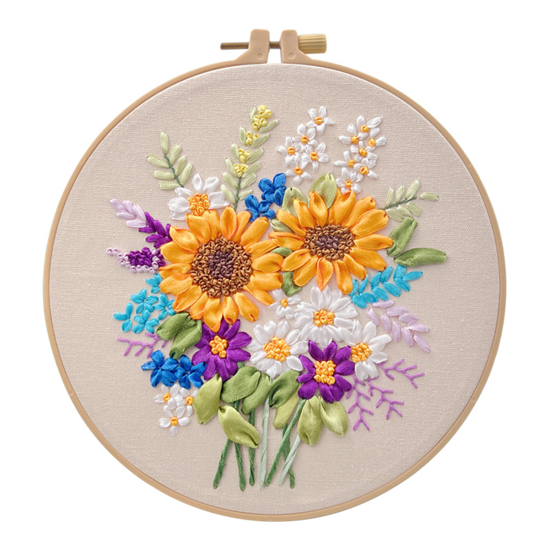 Bordado transfronterizo paquete de material DIY bordado hecho a mano bordado de cinta colgante pintura nuevo Lu bordado flor tridimensional inglés creativo adornos