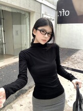 2025新款秋装辣妹风设计感高级百搭半高领收腰修身显瘦长袖T恤女