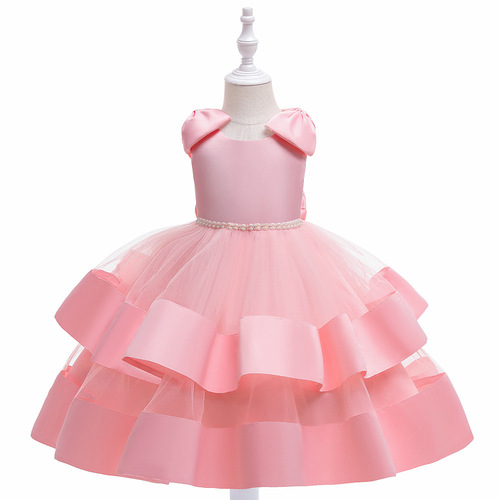 Elegant princess dress for girls, piano performance children's gown, lace net puffed sleeve dress, birthday attire