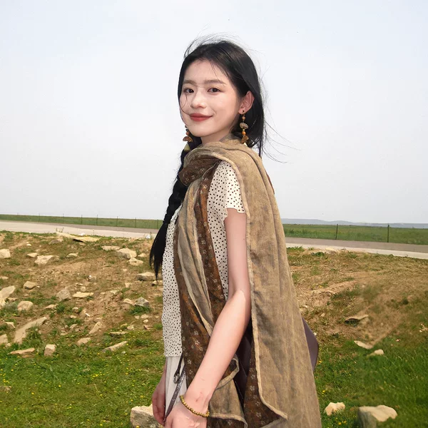 Wasteland Style Cotton and Linen Scarf for Women, Thin Style, Northwest Grand Tour Desert Travel Artistic Silk Scarf, Shawl, Gauze Scarf, Ethnic Style