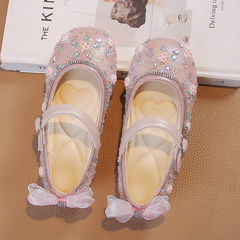 Zapatos de princesa de niñas 2026 primavera y verano nuevos zapatos de cristal para niños zapatos de cuero suaves zapatos de niños mayores zapatos Mary Jane Leaf image 8