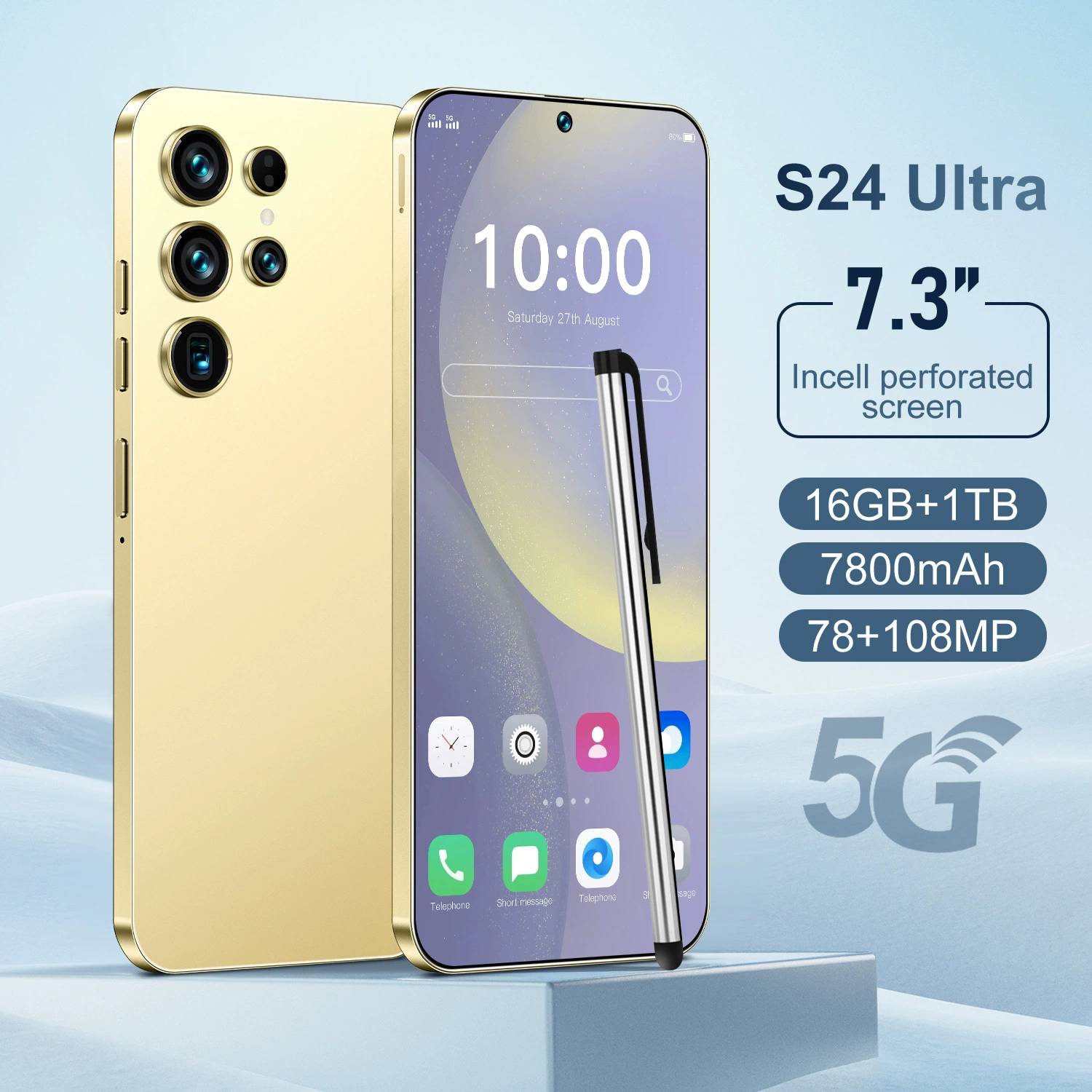 Смартфон S24 Ultra, 4G восьмиядерный, 7,3" (Android 8.1), 2+16 ГБ, 7800 mAh