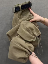 水洗棉工装裤女秋季新款高腰百搭小脚哈伦裤宽松显瘦休闲运动裤