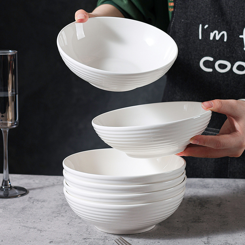 Porcelain County 7-inch Pure White Cross-grain Bowl 4 Beef Noodle Tableware Bowl Creative Commercial Household Bowl Simple Porcelain County 7-inch Pure White Cross-grain Bowl 4 Beef Noodle Tableware Bowl Creative Commercial Household Bowl Simple