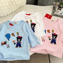 外贸24日系秋新男女童装黑熊涂鸦长袖T打底衫一件代发6022