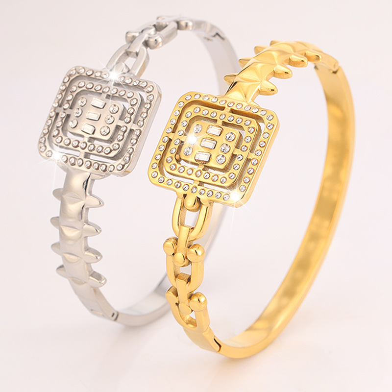 Pulsera Cuadrada Calada con Diamantes de Acero de Titanio, Resistente a la Desteñidura, para Parejas