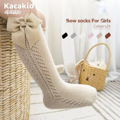 嬰兒夏季韓版中筒襪鏤空網眼襪蝴蝶結公主襪透氣精梳棉兒童襪子女
