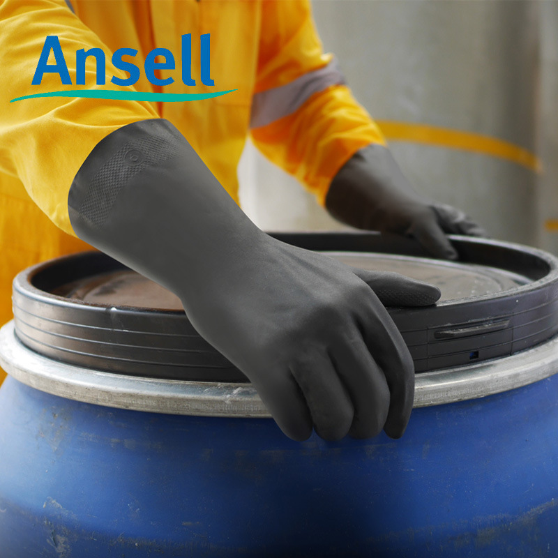 安思尔ANSELL29-865氯丁橡胶防化手套耐酸碱工业手套绒面衬里33cm