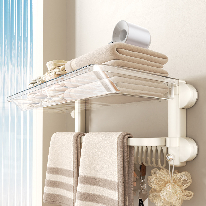 Toallero de ventosa Estante de toalla de baño sin perforación Estante de baño Estante de baño de una pieza Gancho de almacenamiento de inodoro Varilla colgante