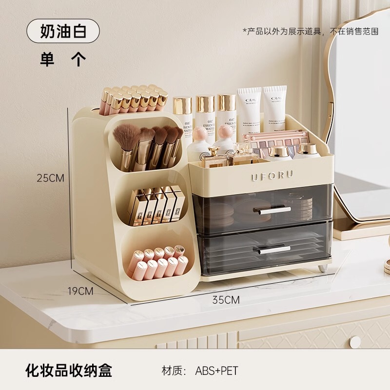 桌面化妆品收纳盒梳妆台家用护肤品置物架高级整理盒防尘化妆箱|undefined