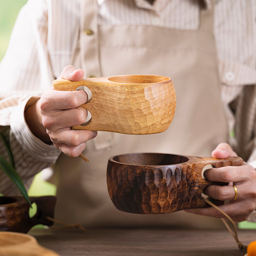 厂家批发整木一体木杯子实木露营户外水杯通用牛奶杯创意北欧早餐