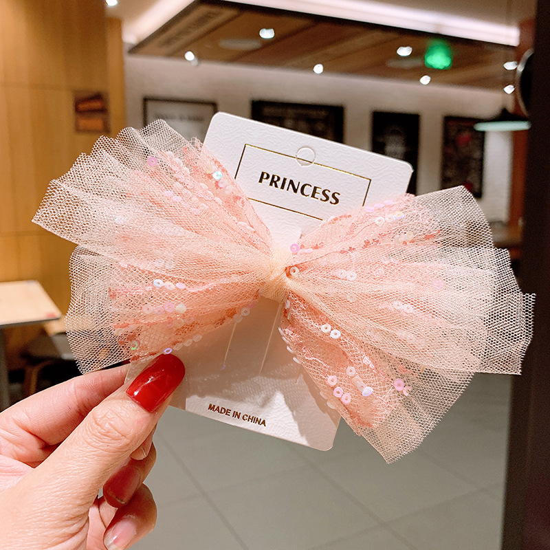 Children's Net Yarn Pink Lace Bow Hairpin display picture 8