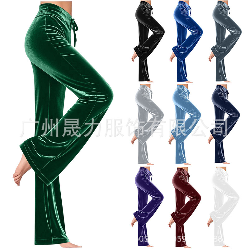 Women's Solid Color Drawstring Velvet Casual Slim Straight Pants (No Pockets) Women's Solid Color Drawstring Velvet Casual Slim Straight Pants (No Pockets)