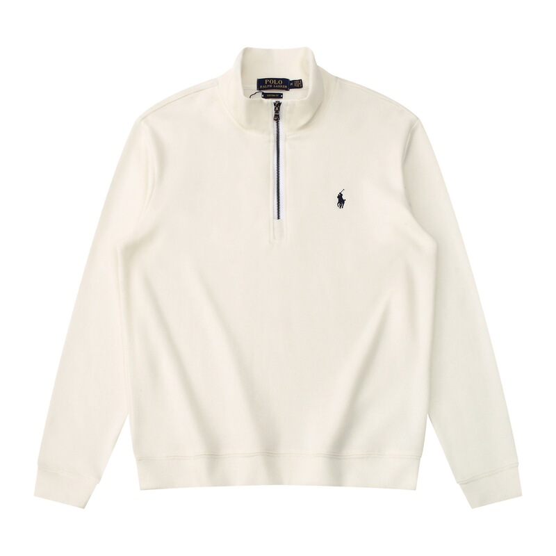 Polo stand-up collar pure cotton sweater with half-high zipper, men's casual outerwear, versatile pullover long-sleeve polo shirt Polo stand-up collar pure cotton sweater with half-high zipper, men's casual outerwear, versatile pullover long-sleeve polo shirt