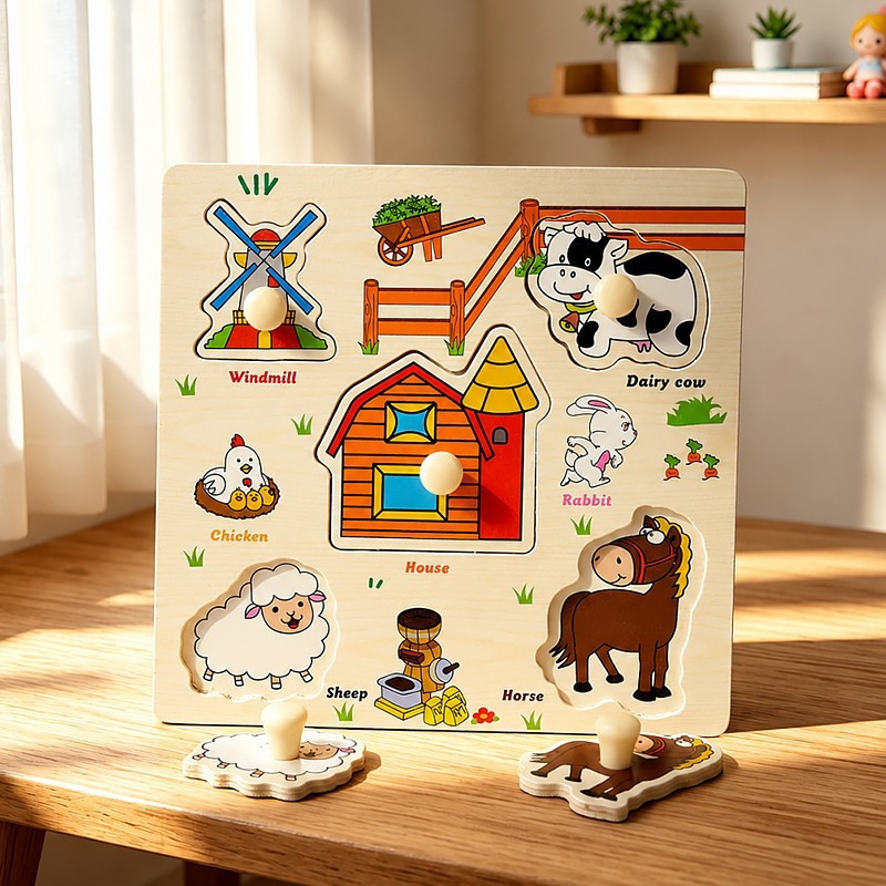 Puzzle de madera de mano para niños 1 - 3 años de edad puzzle de puzzle de construcción cognitiva Montserrat